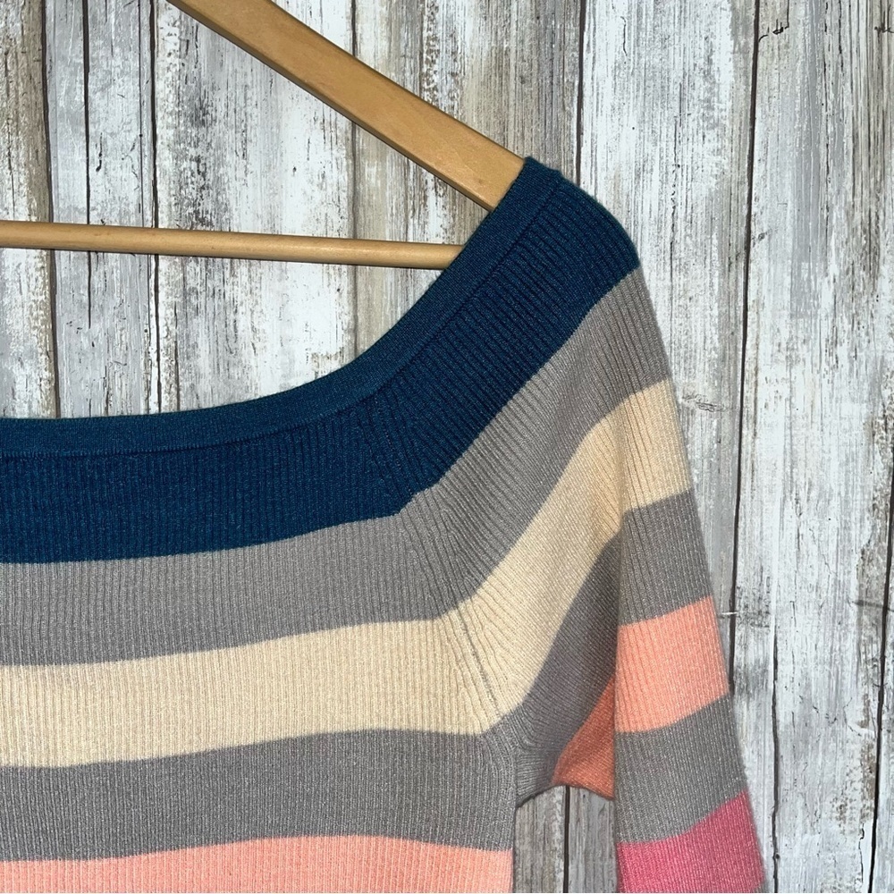 NWT Torrid Off Shoulder Ribbed Sweater 2X Multi Stripe 3/4 Sleeve Fitted Top - Picture 7 of 9